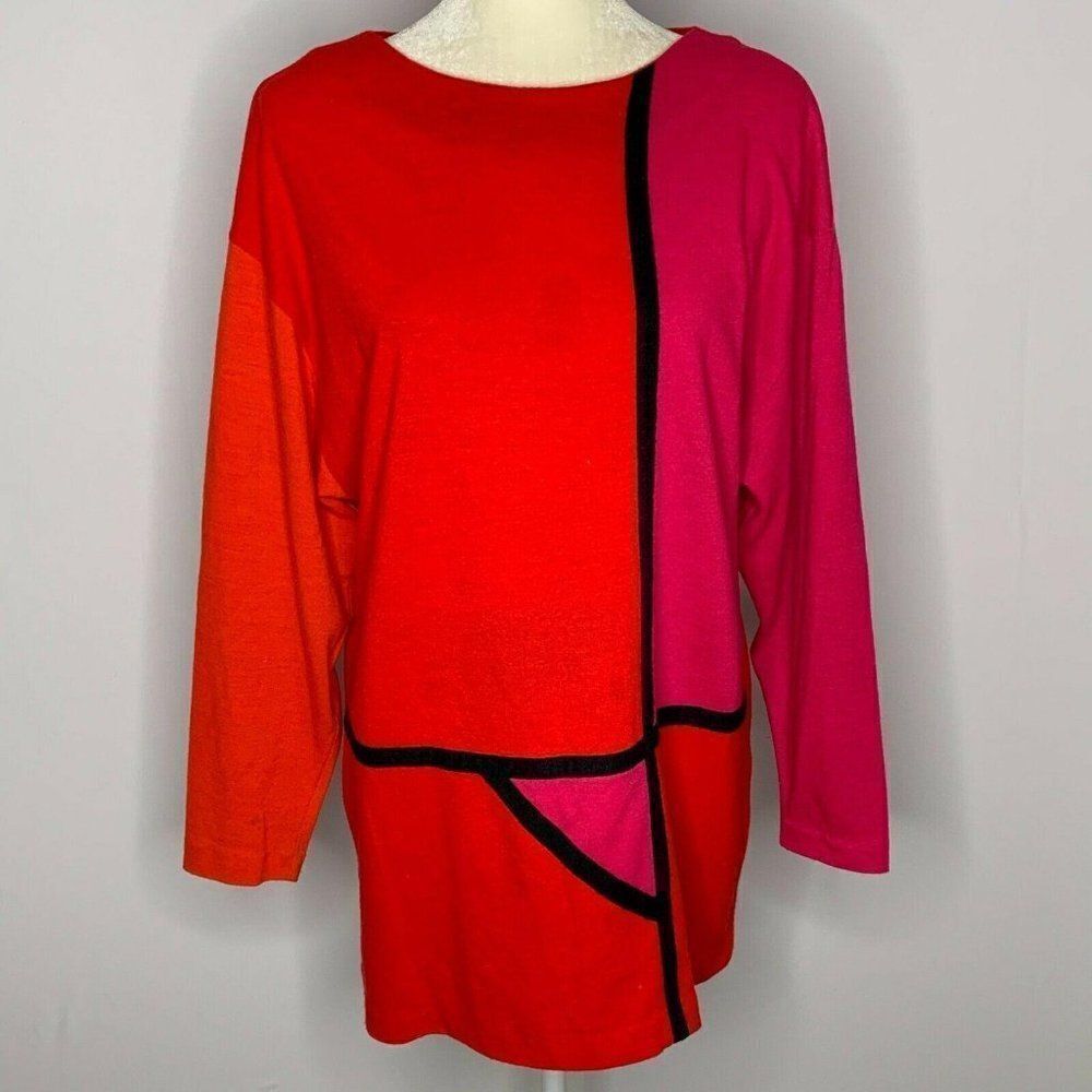 Vintage 80s Leslie Fay Tunic Sweater 8 Red Pink
